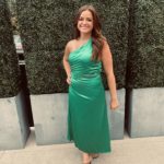 Jen Lewis in green dress