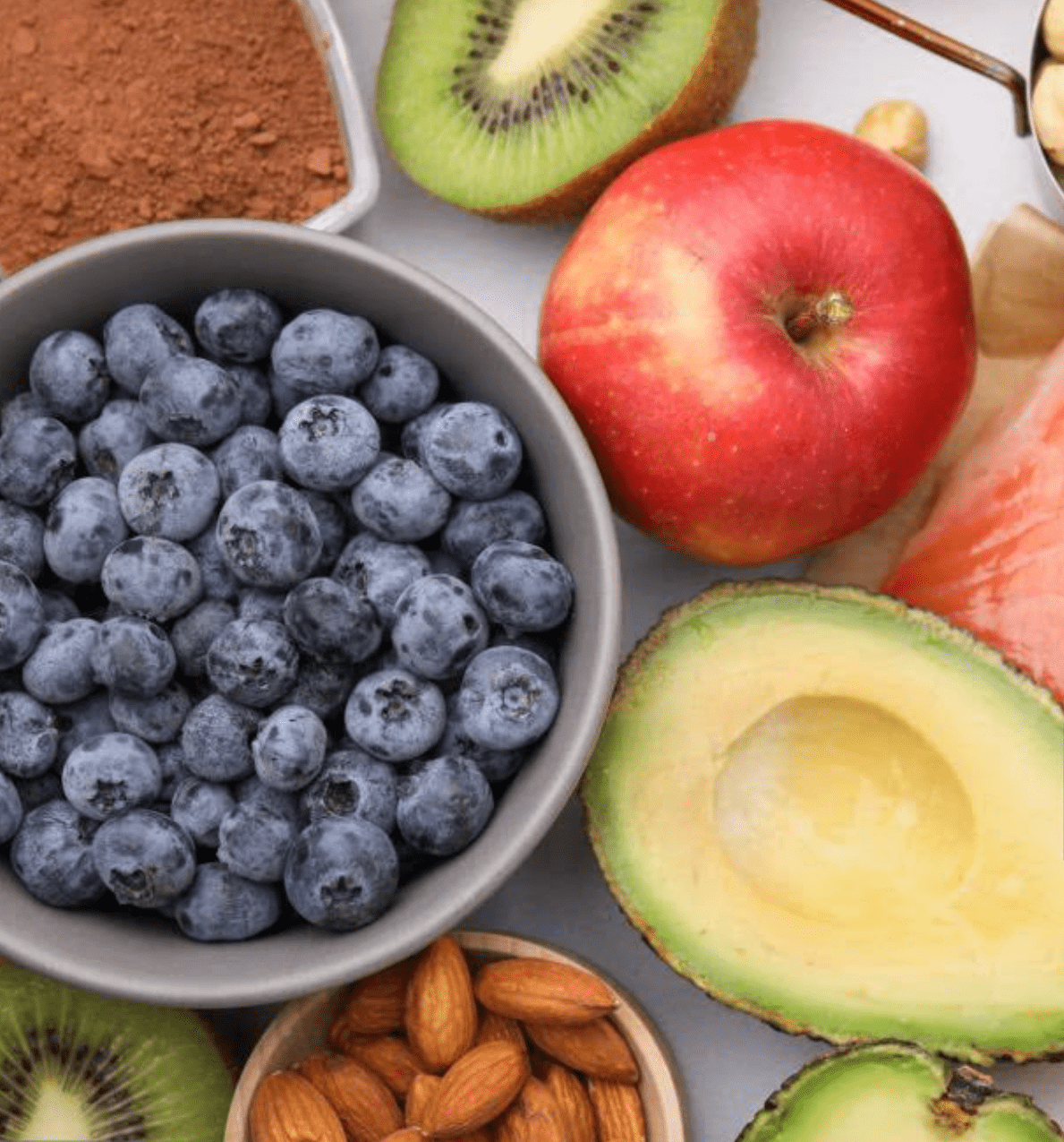 blueberries apple avocado kiwi almonds